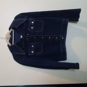 Vintage Navy Blue Corduroy Jacket w Silver Domes & Stitching